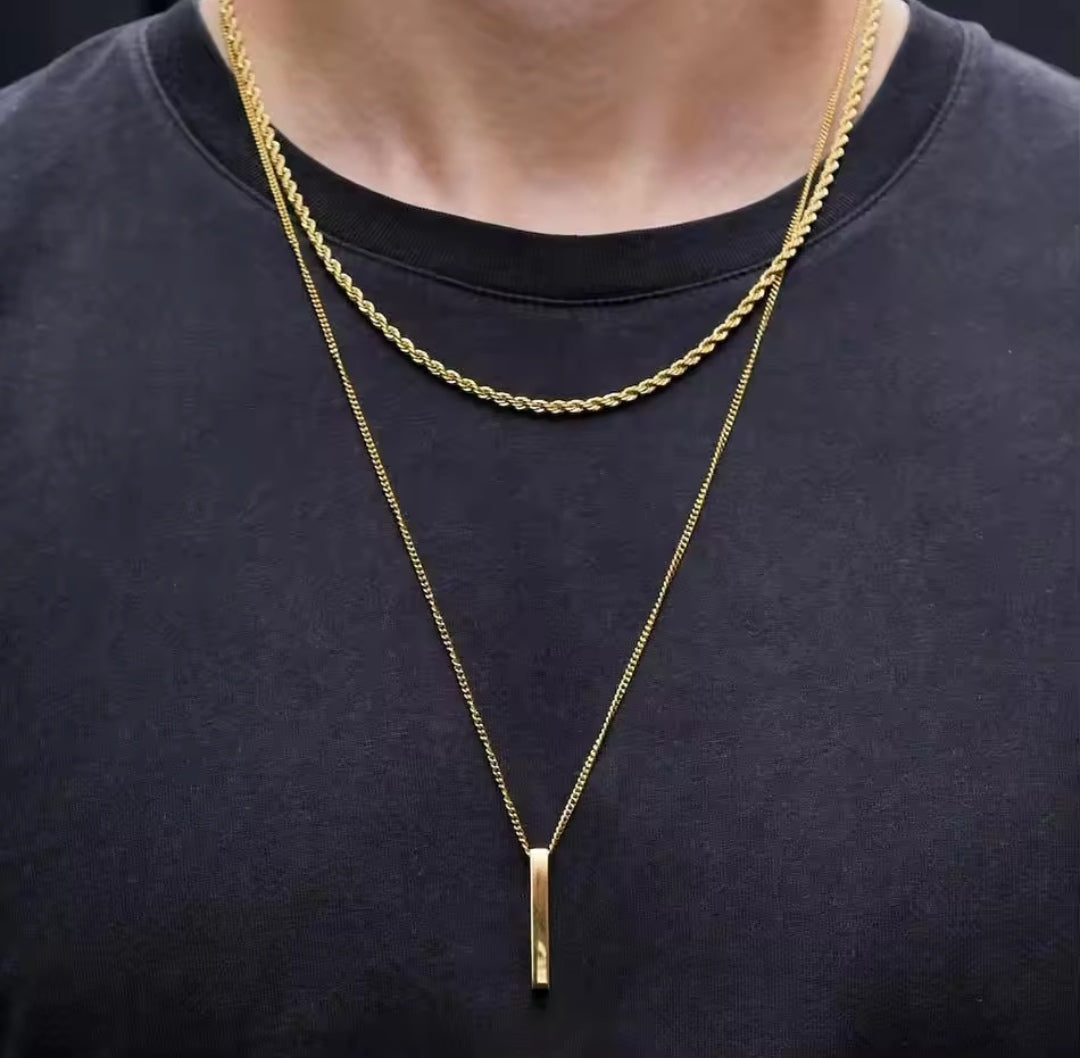 2li Cerrahi Çelik Erkek Bar Halat Kolye Gold Renk
