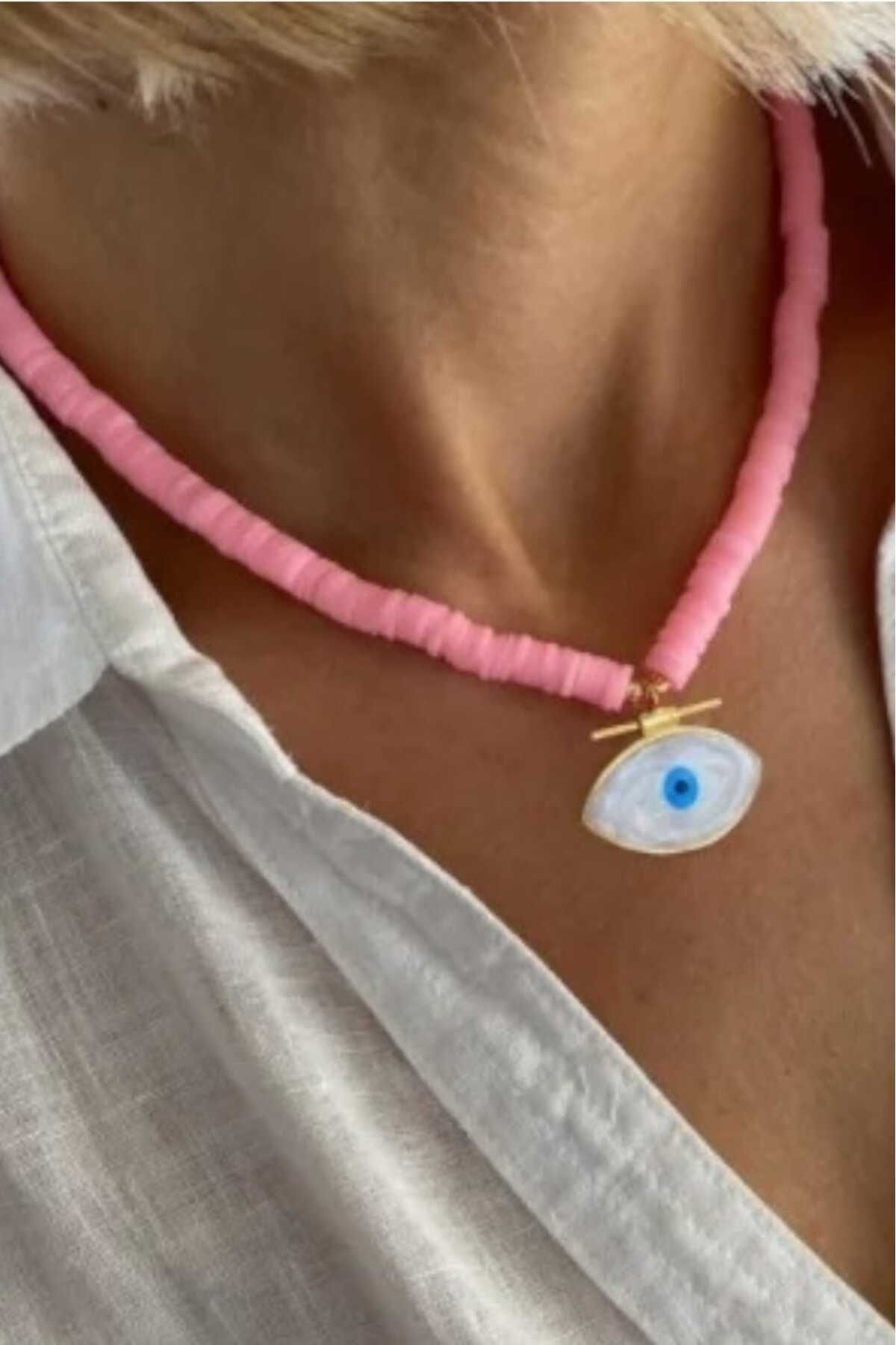 11 Renk Göz Temalı Fimo Kolye Kadın Boncuk Kolye
