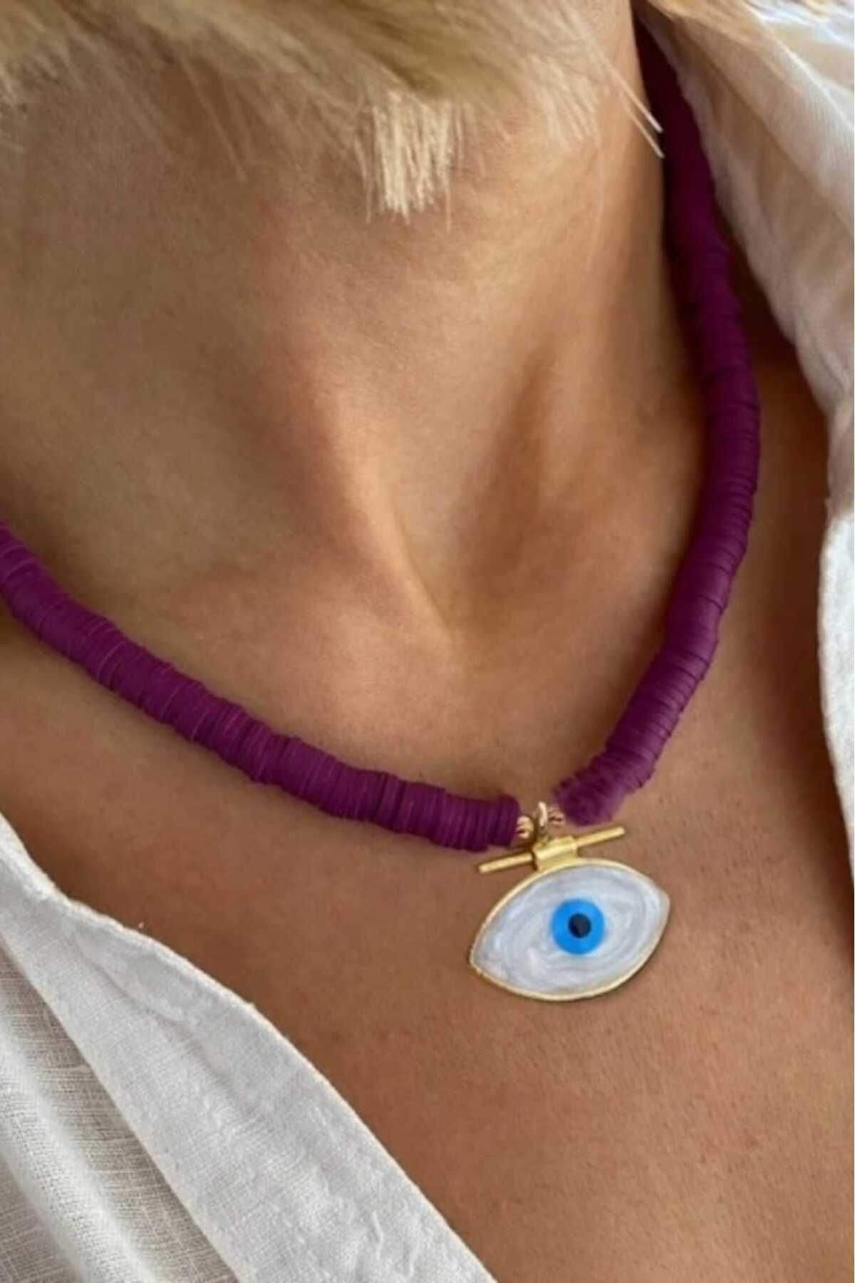 11 Renk Göz Temalı Fimo Kolye Kadın Boncuk Kolye
